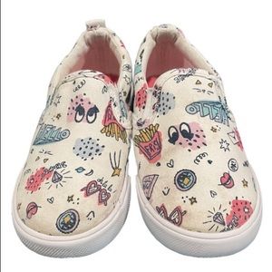 GUC- GYMBOREE White Monster Cosmic Club Slip On Shoes Sneaker. Girls SIZE: 10